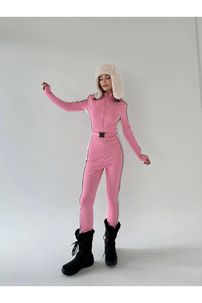 velmorafashion Zippered jumpsuit with belt detail - pink