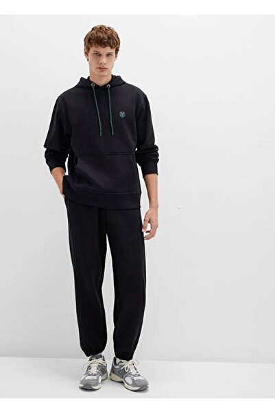 Mavi 065809 Logo Embroidered Men's Hooded Sweatshirt Black