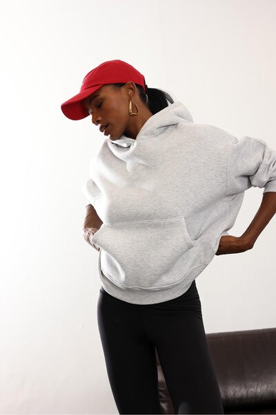 5in1Canpolat Gray Fleece-Lined Oversized Sweatshirt 10801