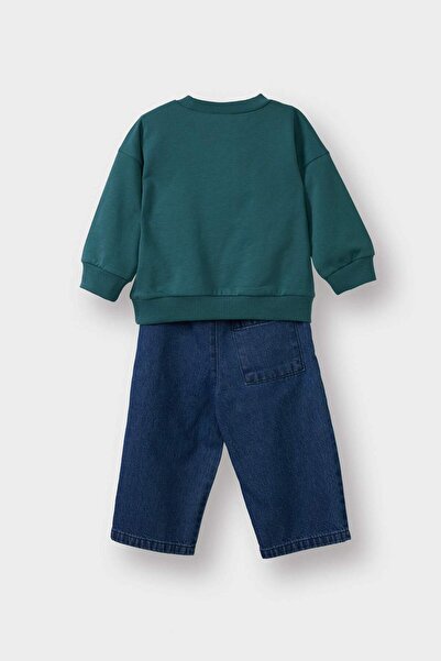 DeFacto Baby Boy 2-Piece Set Printed Sweatshirt Jean Pants G3227A525Wn