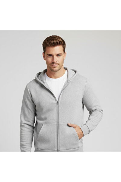 ZOKAWEAR Men's Black-Grey 2-Piece Hooded Zip-Up Cardigan 2 Thread Raised