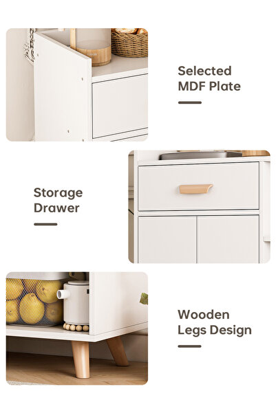 Venpara 3-Tier Adjustable Kitchen Storage Rack, Coffee Corner Table & Microwave Stand with Drawer