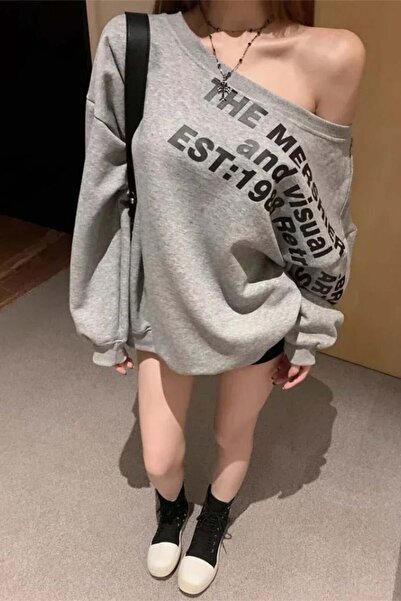 Karakedi The Mershier Est 1988 Drop Shoulder Gray Long Sleeve Sweatshirt