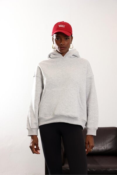 5in1Canpolat Gray Fleece-Lined Oversized Sweatshirt 10801