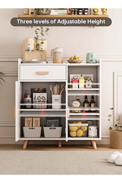 Venpara 3-Tier Adjustable Kitchen Storage Rack, Coffee Corner Table & Microwave Stand with Drawer