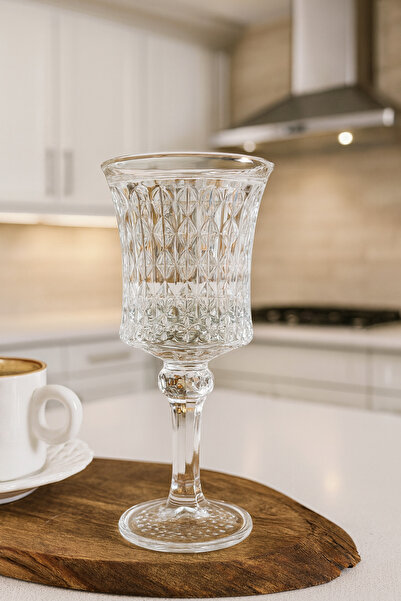 Kezze 6 Parça Kristal Desenli Ayaklı Su Meşrubat Kadeh Kahve Yanı Sunum Bardağı