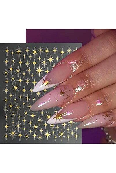 AEÇTASARIM Gold Yıldız Tırnak Süsleme Stickerı, Nail Art Süslemeleri