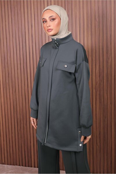 TRENDTESETTÜR Women's Gray (Anthracite) Pants and Scuba Knitted Suit t 7235