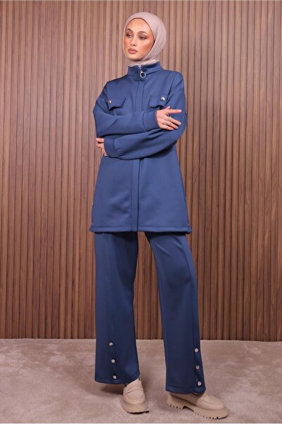 TRENDTESETTÜR Women's Dark Blue (Indigo) Pants and Scuba Knitted Suit t 7235