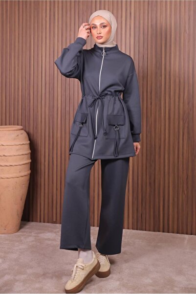 TRENDTESETTÜR Women's Gray (Anthracite) Pants Suit with Drawstring Waist t 0335