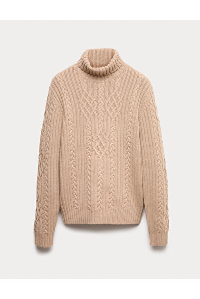 Marks & Spencer Saf Yünlü Saç Örgüsü Desenli Kazak