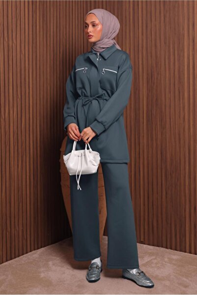 TRENDTESETTÜR Women's Gray (Anthracite) Pants and Scuba Knitted Suit t 9235