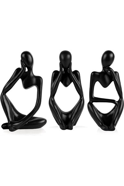 genernic Set of 3 Abstract Thinker Statue Resin Sculptures Black Modern Home Decor Bookshelf