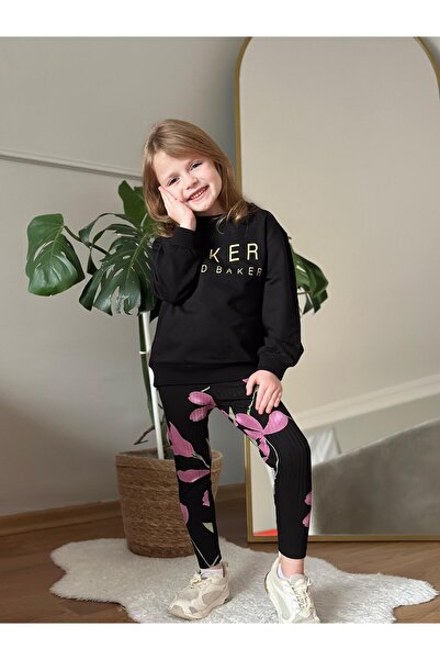 CoolCix Girls' Seasonal Cotton Fabric Printed Tights and Sweatshirt 2-Piece Set