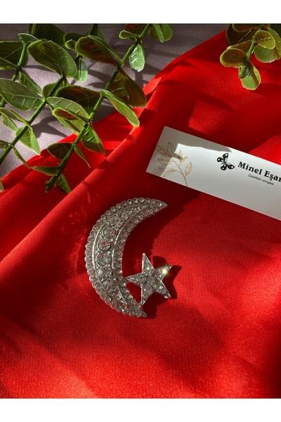MİNELEŞARP34 Ayyıldız simgeli taşlı Çelik broş. Özel kutuda gönderim sağlanır