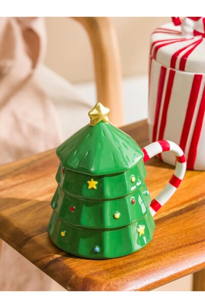 LC Waikiki Lcw Home Green Pine Tree Shaped Ceramic Mug 407 ml