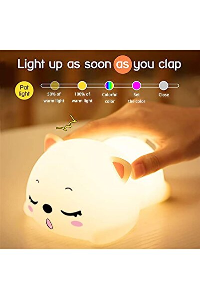 Generic Sleeping Cat Lamp Remote Control Silicone Nightlight Kids Rechargeable Cute Kawaii