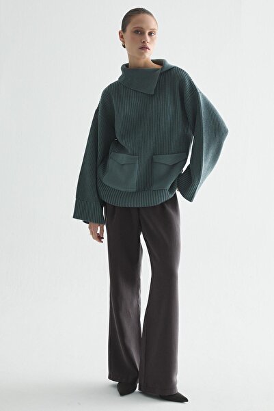 Zeyyen ŞAL YAKA DETAYLI SELANİK ÖRGÜ KAZAK PETROL