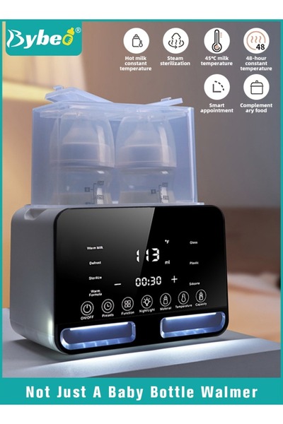 BYBEO جهاز تدفئة وتعقيم زجاجات الأطفال 9 في 1 وصانع طعام كهربائي للأطفال وسخان حليب مع مؤقت وإذابة الثلج.