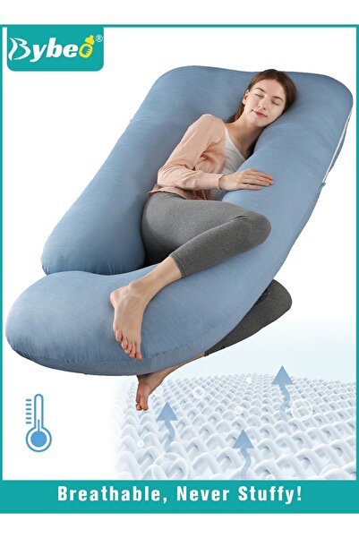 BYBEO وسادة الحمل مع غطاء تبريد، وسائد الأمومة للنوم، دعم الجسم على شكل حرف U...