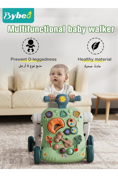 BYBEO 6 in 1 Multifunctional Baby Sit to Stand Walker With Activity Center Toddler Trolley & Push Stroller