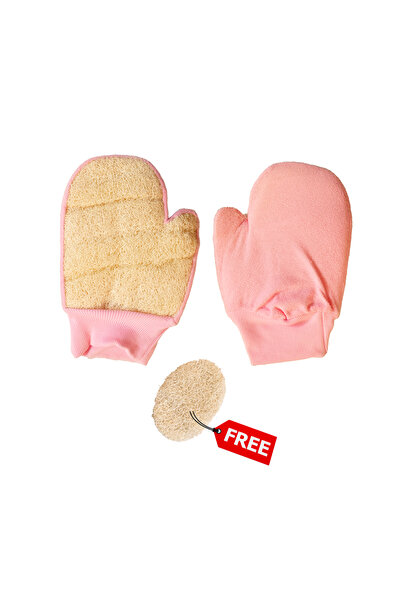 Veluora قفاز استحمام عضوي من الليفة - مخملي + وسادة تقشير لإزالة المكياج