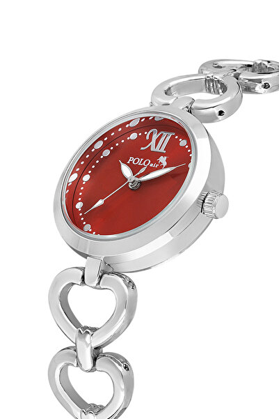 Polo Air Heart Detailed Chain Cord Women Wrist Watch Silver Red Color Pl-1558B6X