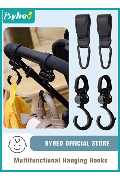 BYBEO 4 قطع من خطافات عربة الأطفال، أحزمة مشبك عربة الأطفال من الجلد الفاخر لتعليق حقائب الحفاضات أو حقائب الأطفال