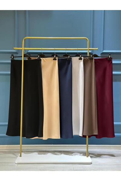 Sentez Luna Saten Volanlı Etek 5457 Bordo