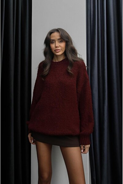 Havoş Burgundy Thick Knitted Crew Neck Sweater