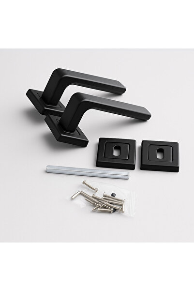 NZB Oda Kapı Kolu Seti Kare Rozetli Sessiz Mekanizma Uyumlu Şık İç Kulp Takımı Mat Siyah Modern
