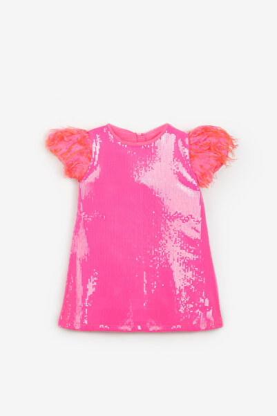 Le Mabelle Fuchsia Sleeves Tassel Sequin Girls Dress - Delit