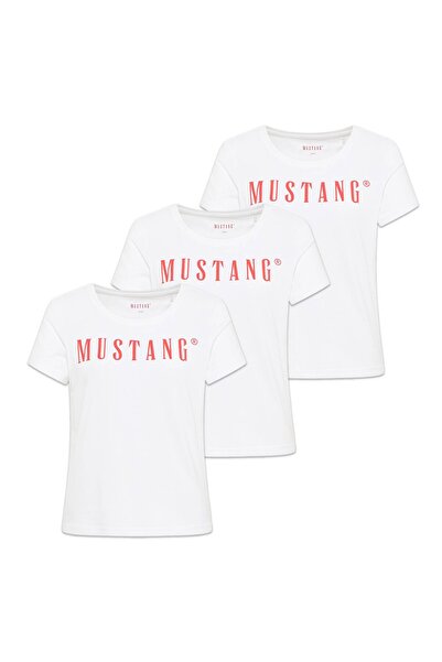 Mustang Damen T-Shirt 3er Pack - Alma, Baumwolle, Rundhals, Logo