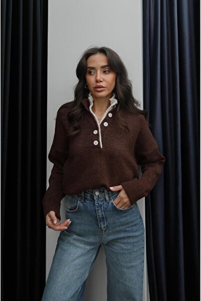 Havoş Brown Two-Patch Button Detailed Sweater