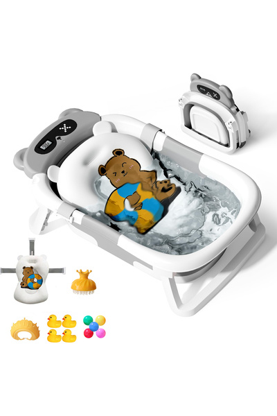 BYBEO 13 قطعة حوض استحمام للأطفال قابل للطي مع استشعار درجة الحرارة + وسادة ح...
