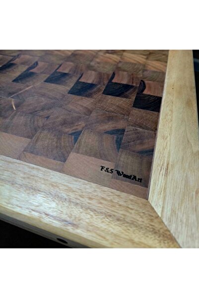 F&S WoodArt Large Size 47 X 41 X 3 cm Endgrain Walnut Wood Chef's Board - Cutting Presentation Chopping Kitchen Board