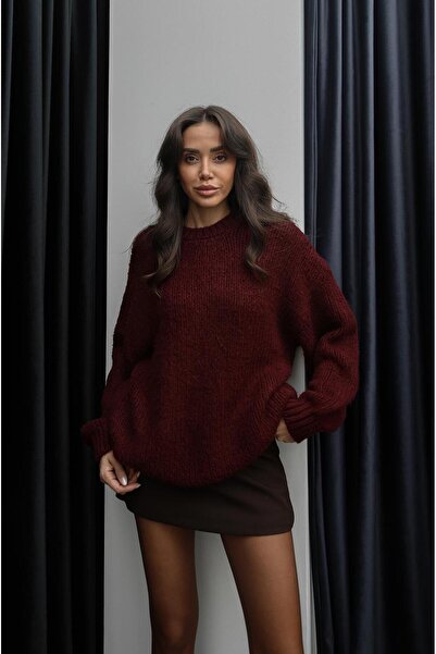 Havoş Burgundy Thick Knitted Crew Neck Sweater