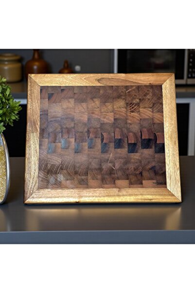 F&S WoodArt Large Size 47 X 41 X 3 cm Endgrain Walnut Wood Chef's Board - Cutting Presentation Chopping Kitchen Board