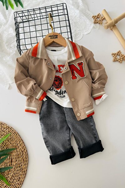 Minigimin Cicileri My Little One's Cicileri N Embroidery Detailed Boys' 3-Piece Set - Beige