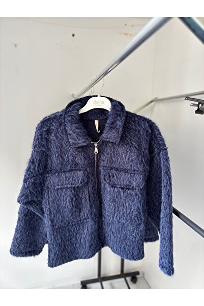 Butik kadın fermuarlı kürk ceket