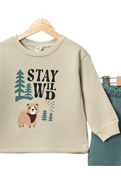 voyyo kids baby Boy's Winter 3-Thread Fleece-Lined Bear Embroidered Baby Tracksuit Set, Ages 1-2-3-4, Lower Top Baby Tracksuit Set