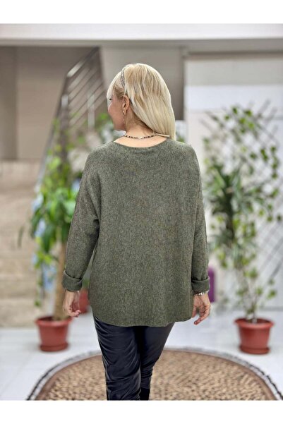 Punta Otantik Yg8021 Tree Patterned Stone Italian Knitwear Blouse Green