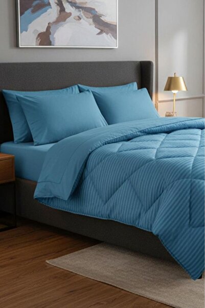 Çeyiz Diyarı Satin Polysatin Comforter Double Bed Quilt Set Turquoise