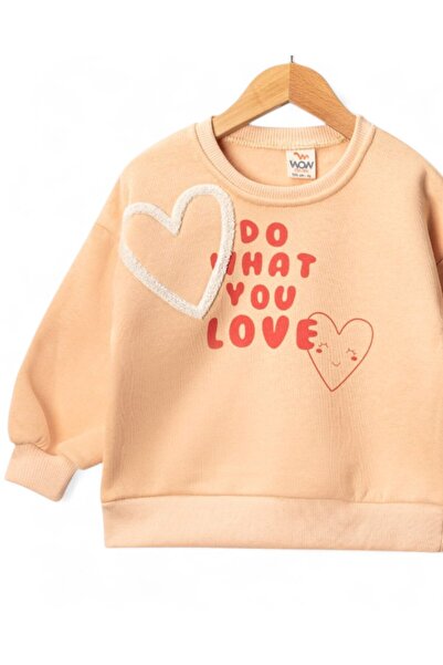 VOY KİDS Girl's Winter 3-Thread Fleece-Lined Piece Set, Ages 1-2-3-4, Heart Embroidered Thick Bottom and Top Tracksuit Baby Set