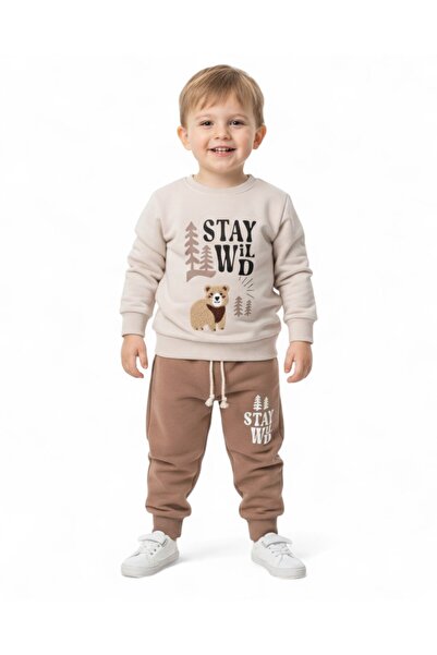 voyyo kids baby Boy's Winter 3-Thread Fleece-Lined Bear Embroidered Baby Tracksuit Set, Ages 1-2-3-4, Lower Top Baby Tracksuit Set