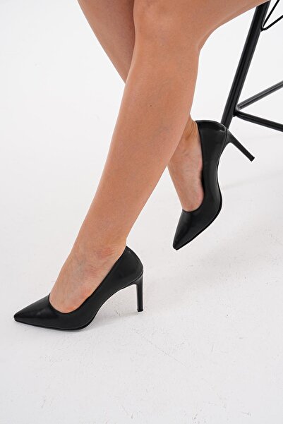 golden heel Black Skin 8.5 cm Thin Heel Women's Stiletto Shoes