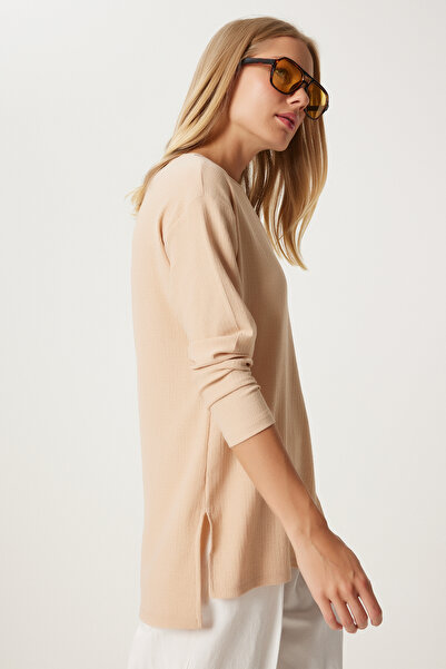 Lovelyİstanbul Patterned Long Sleeve Knitted Blouse Lzh0016 Cream