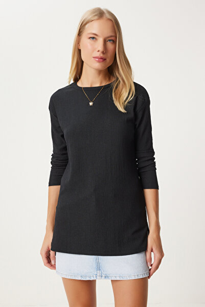 Lovelyİstanbul Patterned Long Sleeve Knitted Blouse Lzh0016 Black