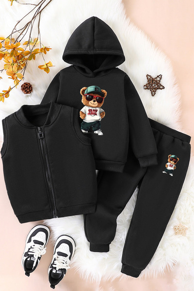 ADABEBEK Premium Tarz Bear Printed Vest Set 3-Piece Bottom and Top Baby Set 24742