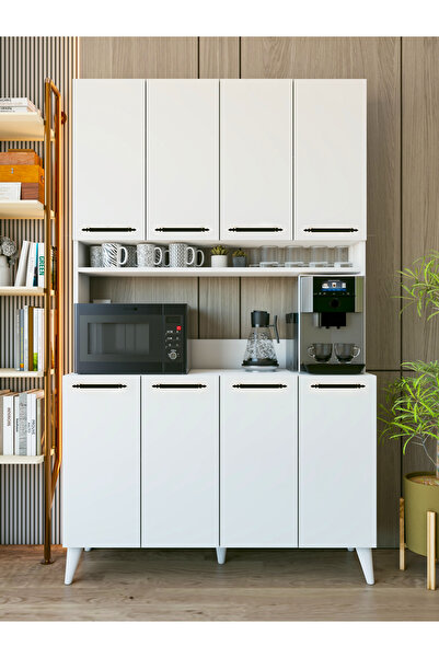 MONTENERO Çok Amaçlı Dolap Parlak Beyaz Kahve Köşesi 8 Kapaklı Dolap Kare